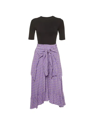 Pre-owned Maje Bow-print Tie-waist Midi Dress In Purple