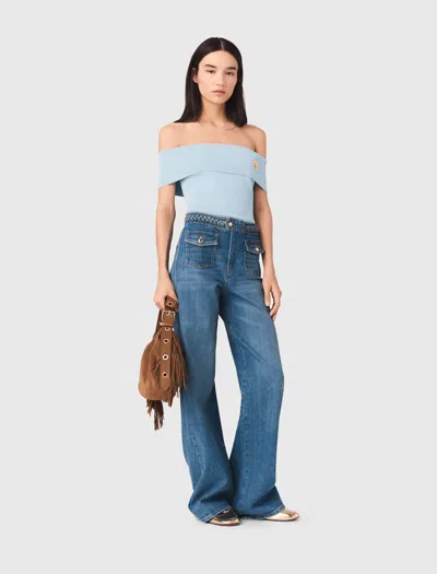Maje Braided Flared Jeans In Blue
