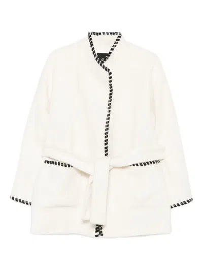 Maje Braided-trim Tied Jacket In White