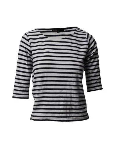 Maje Breton Stripe Top In White Print Cotton