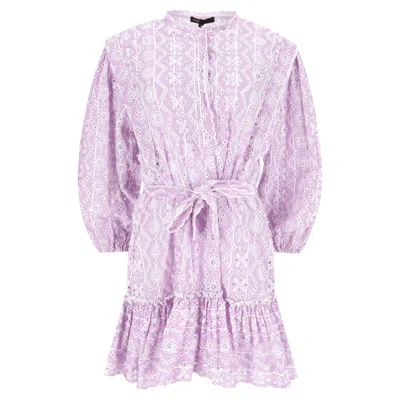 Pre-owned Maje Broderie Anglaise Cotton Mini Dress In Gray
