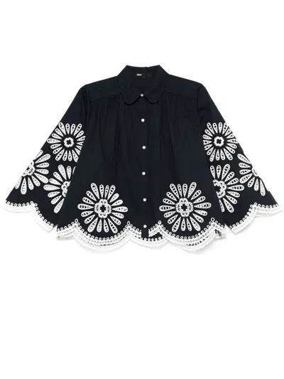 Maje Broderie Anglaise-detail Shirt In Navy