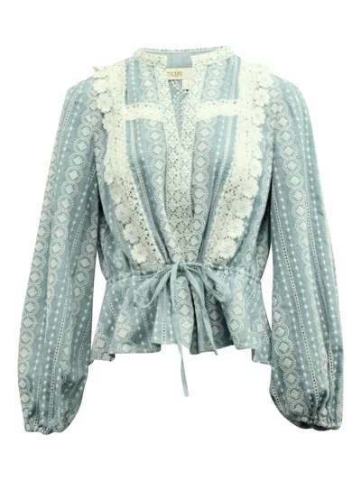 Pre-owned Maje Broderie-anglaise Lace Blouse In Blue