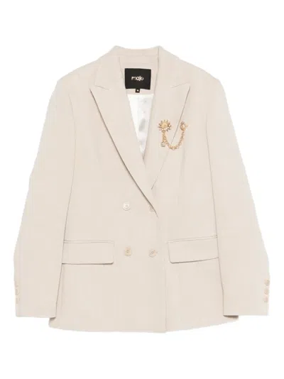 Maje Brooch-detail Blazer In Neutral