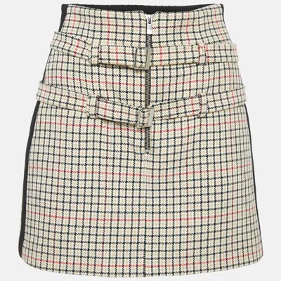 Maje Brown Checks Cotton Blend Mini Skirt In White
