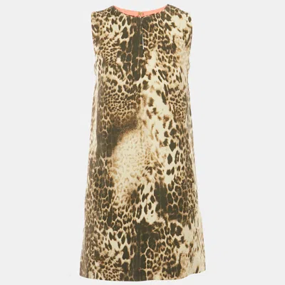 Maje Brown Leopard Pattern Linen Blend Shift Dress