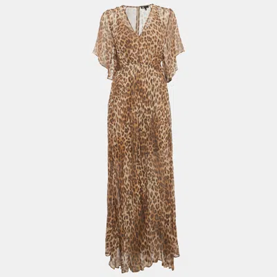 Maje Brown Leopard Pink Chiffon Maxi Dress