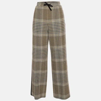 Pre-owned Maje Brown Plaid Pattern Wool Blend Wide Leg Pants L