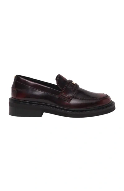 Maje Brushed Leather Loafers In Burgundy
