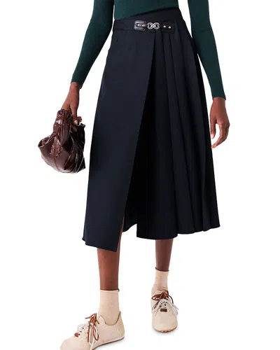 Maje Buckle Trim Pleat Front Midi Skirt In Multi