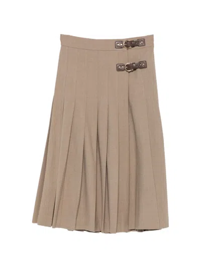 Maje Buckle-detail Midi Pleated Skirt In Neutral