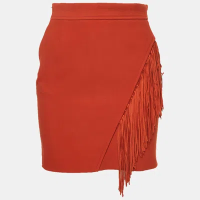 Pre-owned Maje Burnt Orange Wool Blend Fringed Mini Skirt S