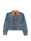 Maje Button Collared Denim Jacket In Blue