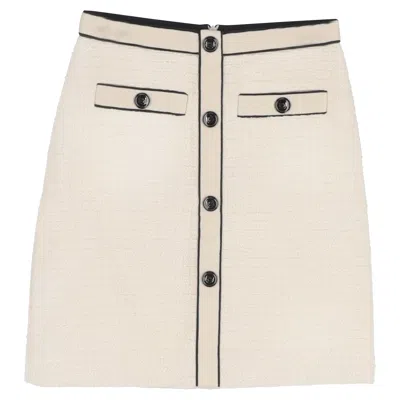 Maje Button Detail Mini Skirt In Cream Cotton Tweed In White