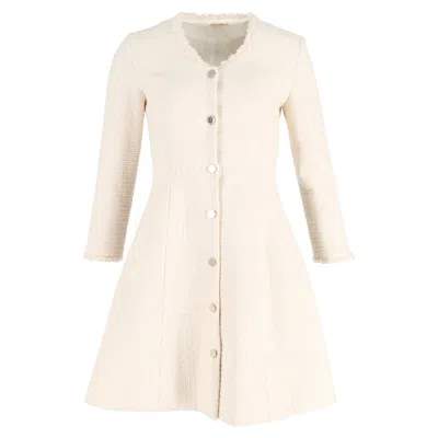 Maje Button-down Mini Long Sleeve Flared Dress In Cream Tweed In White