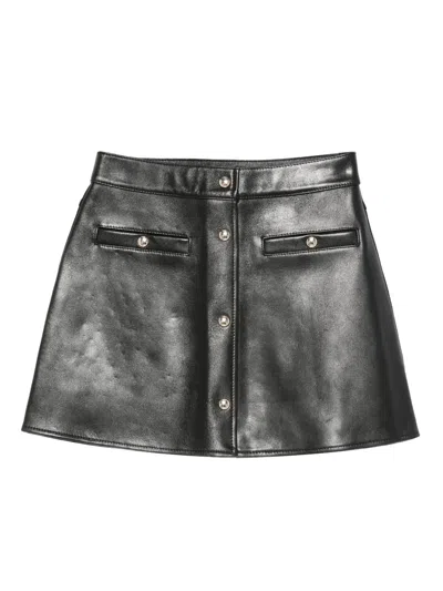 Maje Button-fastening Leather Skirt In Black