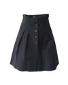 Maje Button Front Pleated Skirt In Black Cotton In Black