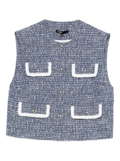 Maje Button-front Sleeveless Tweed Top In Blue