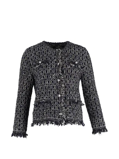 Pre-owned Maje Button-front Tweed Jacket In Blue