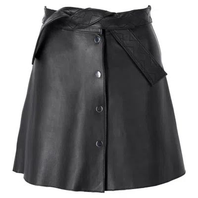 Maje Button Mini Skirt In Black Leather