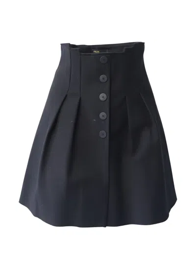 Pre-owned Maje Button Pleated Skirt In Black