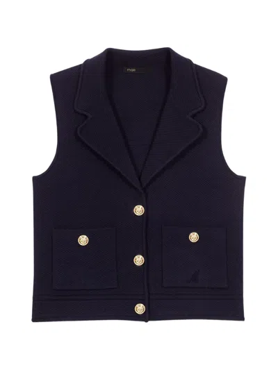 Maje Button Pocket Vest In Blue