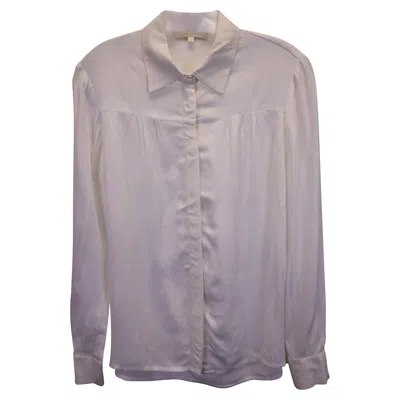 Pre-owned Maje Button-up Shirt In White Silk Cotton In Purple