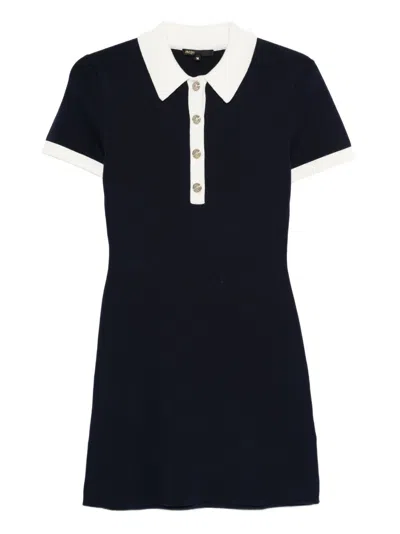 Maje Womens Navy Contrast-trim Polo-collar Cotton-blend Mini Dress In Blue