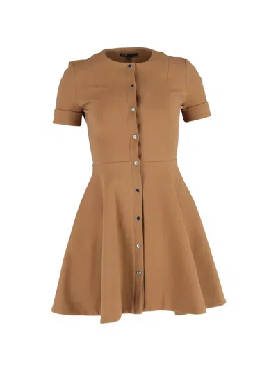 Pre-owned Maje Buttoned Mini Dress In Brown