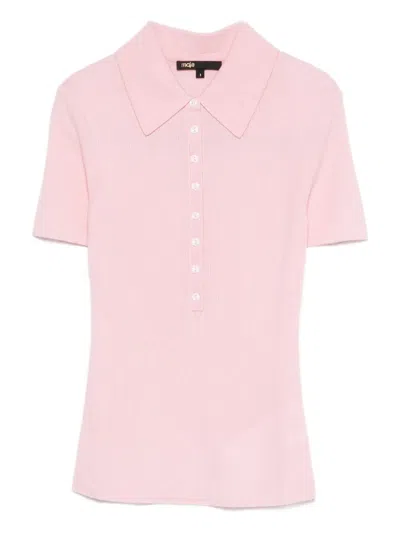 Maje Geripptes Poloshirt Mit Knöpfen In Pink