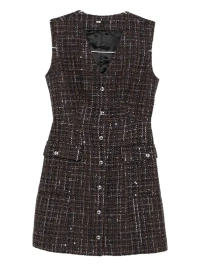 Maje Buttoned Tweed Dress In Brown