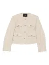 Maje Buttoned-up Cropped Tweed Jacket In Neutral