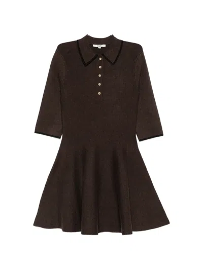 Maje Button-up Collared Mini Dress In Brown