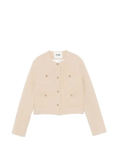 Maje Button-up Cropped Blazer In Neutral