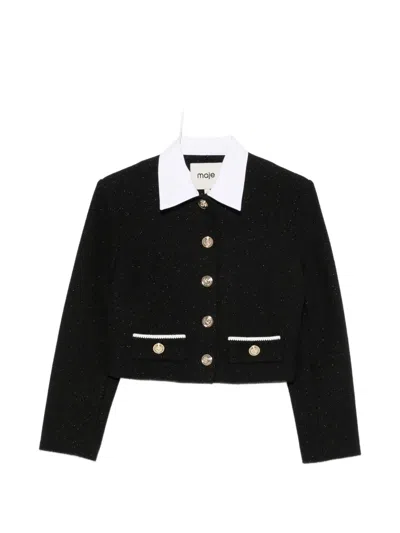 Maje Vilynette Short Tweed Jacket In Black