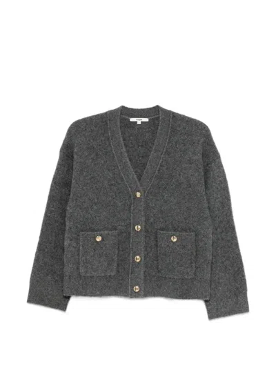 Maje Button-up Patch-pocket Cardigan In Gray