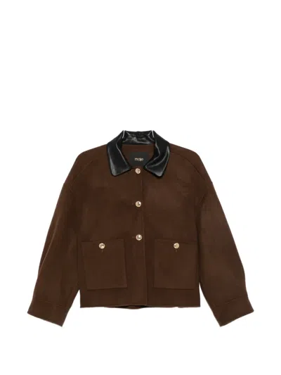 Maje Button-up Shirt-collar Coat In Brown