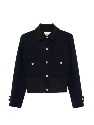 Maje Button-up Wool-blend Jacket In Blue