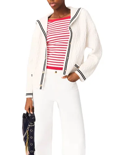 Maje Womens Ecru Boat Neck Cable-knit Wool Cardigan In Nude