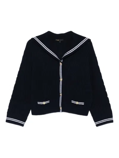 Maje Cable-knit Sailor-collar Cardigan In Black