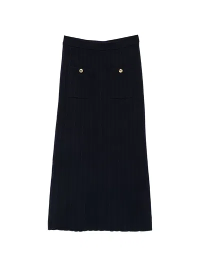 Maje Cable-knit Button-detail Midi Skirt In 블루