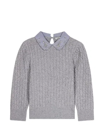 Maje Cable-knit Detachable-collar Jumper In Gray
