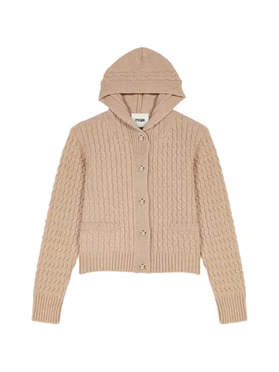 Maje Cable-knit Hooded Cardigan In Neutrals