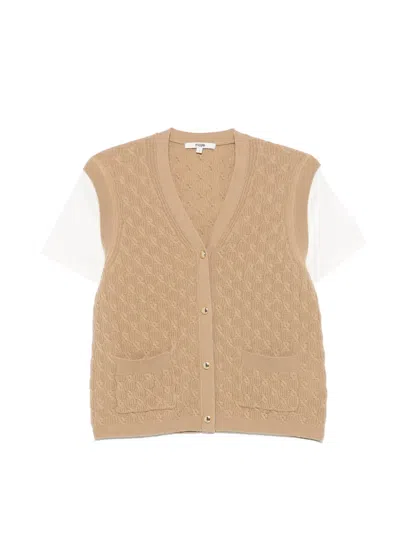 Maje Cable-knit Layered-effect Cardigan In Brown