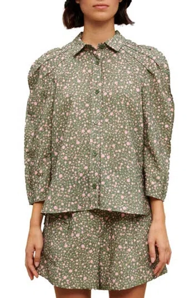 Maje Cakita Floral Volume Sleeve Blouse In Roses Butt