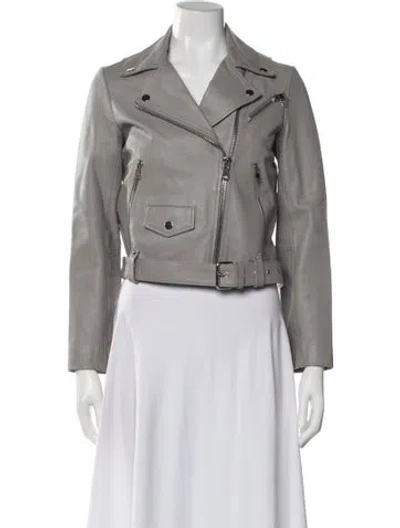 Pre-owned Maje Calf Leather Biker Jacket In Gray