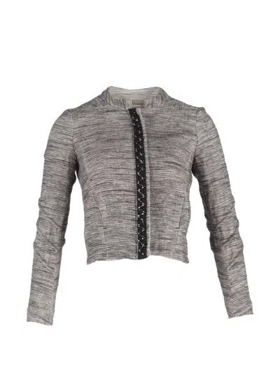 Pre-owned Maje Calli Embellished-detail Cropped Jacket In Gray