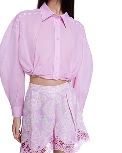 Maje Camba Embroidered Cropped Shirt In Pink