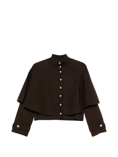 Maje Cape-overlay Button-up Cardigan In Brown