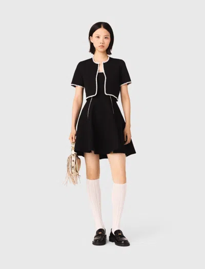 Maje Cardigan Court Avec Surpiqûres In Black